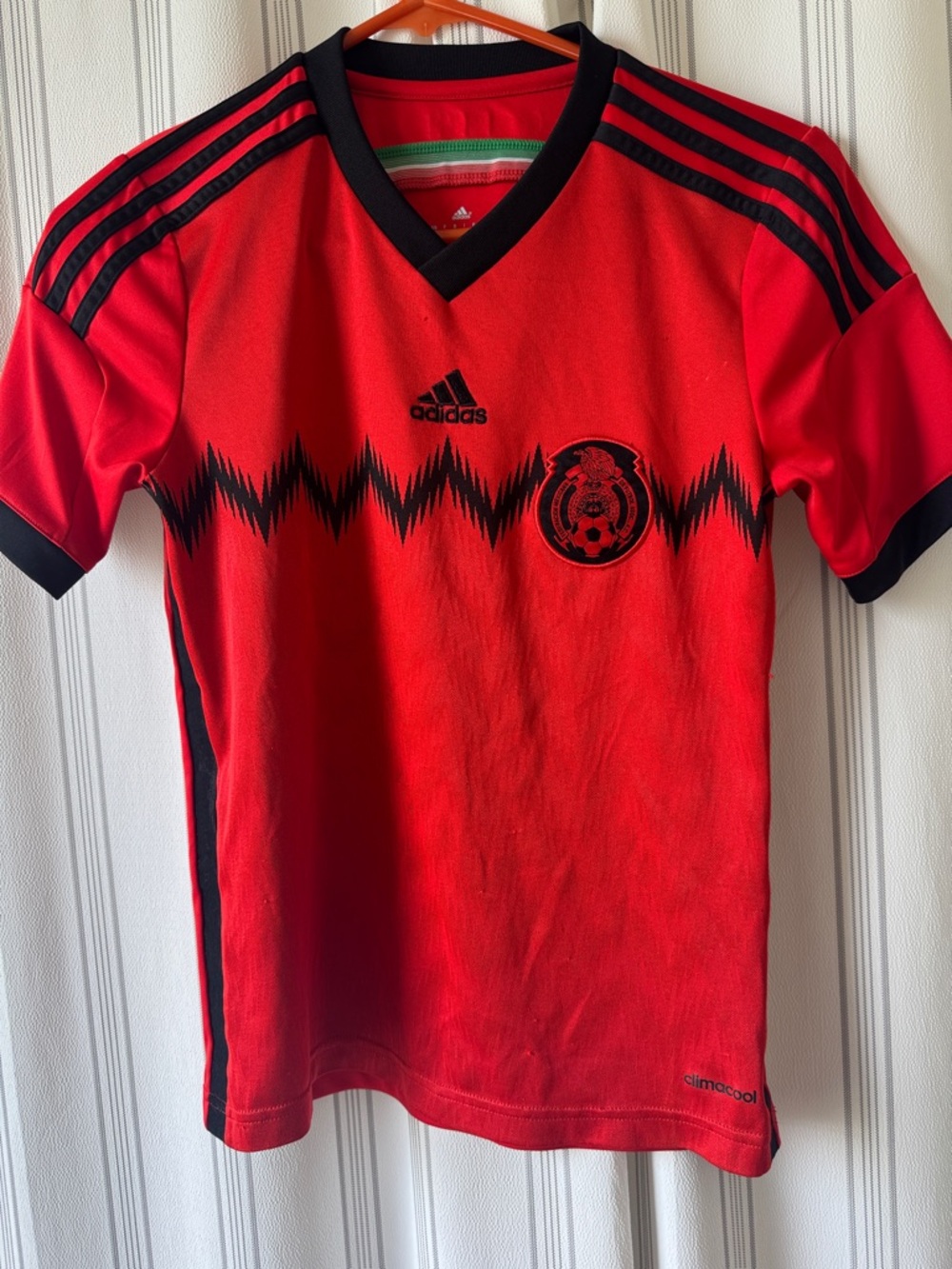 adidas Red Kids Mexico Soccer Jersey with Black Details